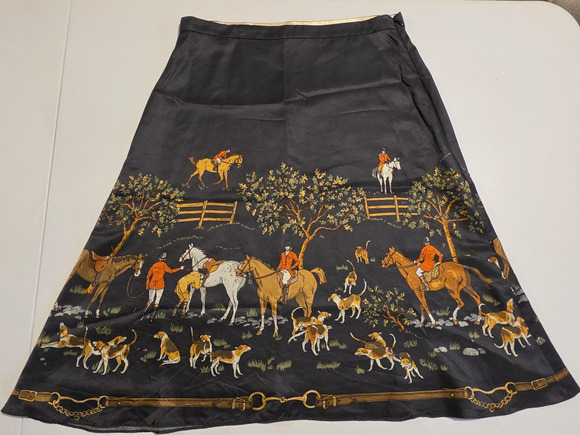 Dresses & Skirts - J.CREW Black Silk Satin Equestrian Horse/Animal Print A-Line Knee Skirt 6 Zip